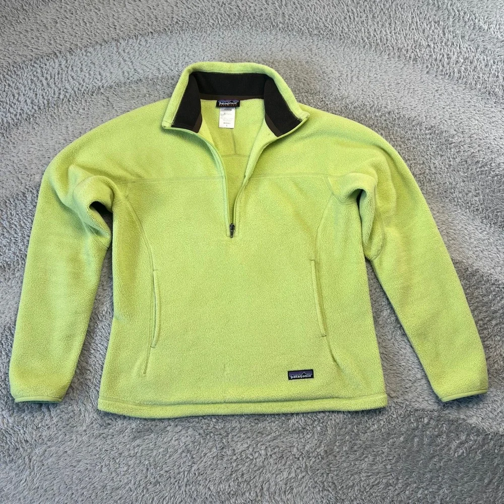 Patagonia Synchilla Fleece Pullover 1/4 Zip Lime Green Womens Large Outdoor Cozy - Picture 2 of 8
